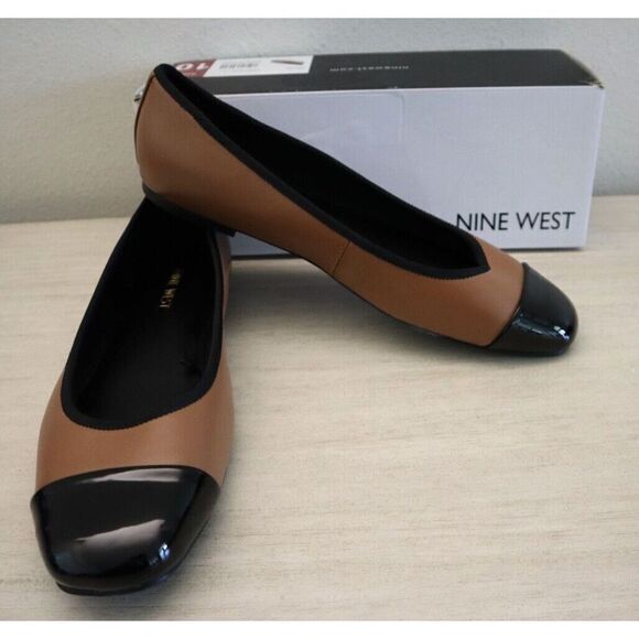 Nine West Women Sz 10M Pecan Brown/Black Teland Slip-On Cap Toe Ballet Flats - Picture 1 of 11